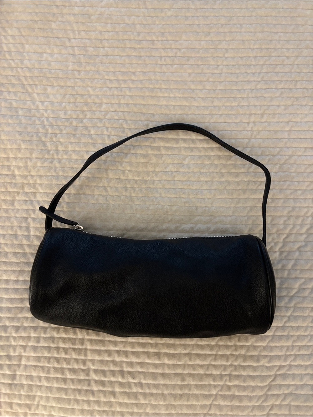 Black Leather Shoulder Bag - Classic Cylinder Design